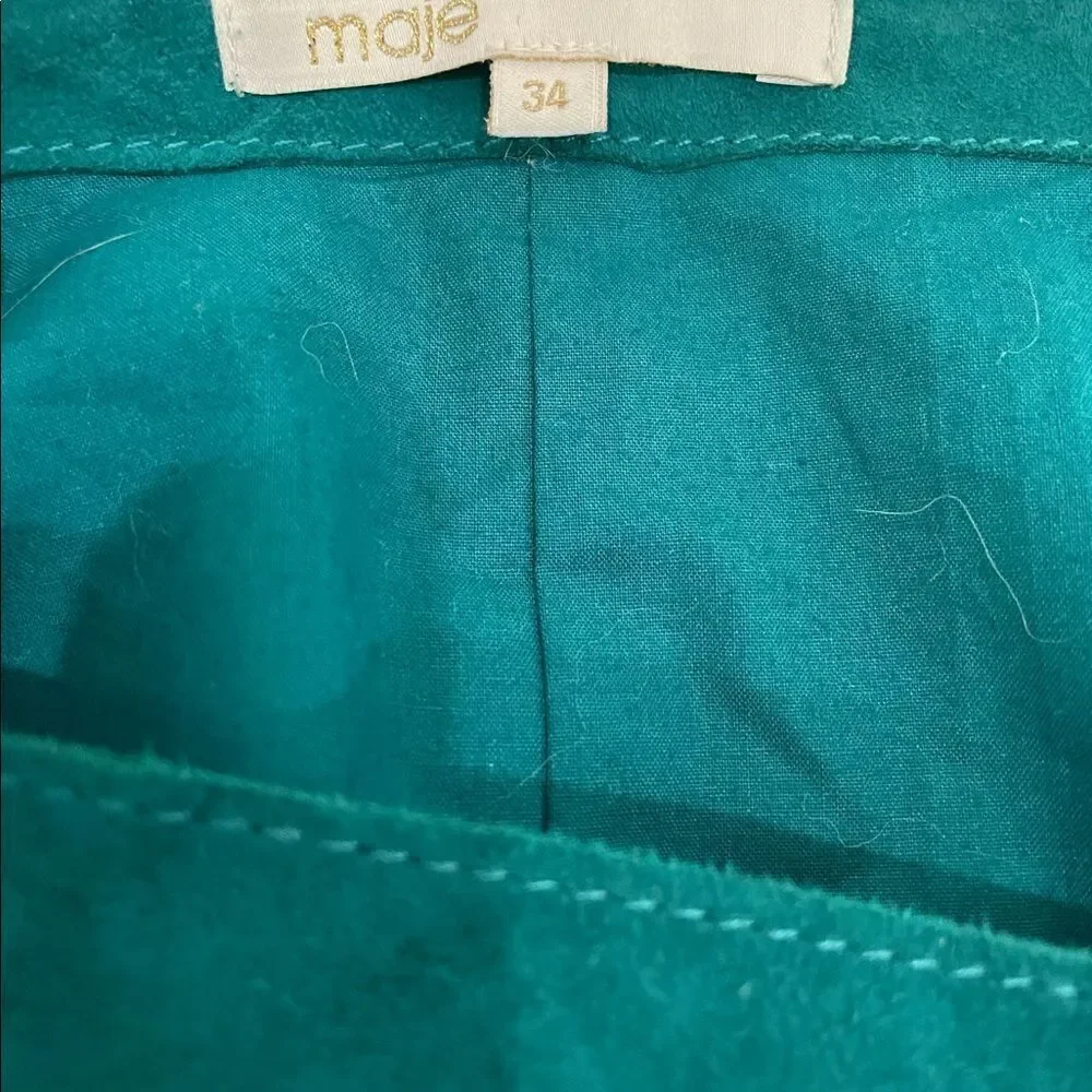 MAJE  Suede Emerald Green Teal Buckle Wrap Mini Skirt NWOT